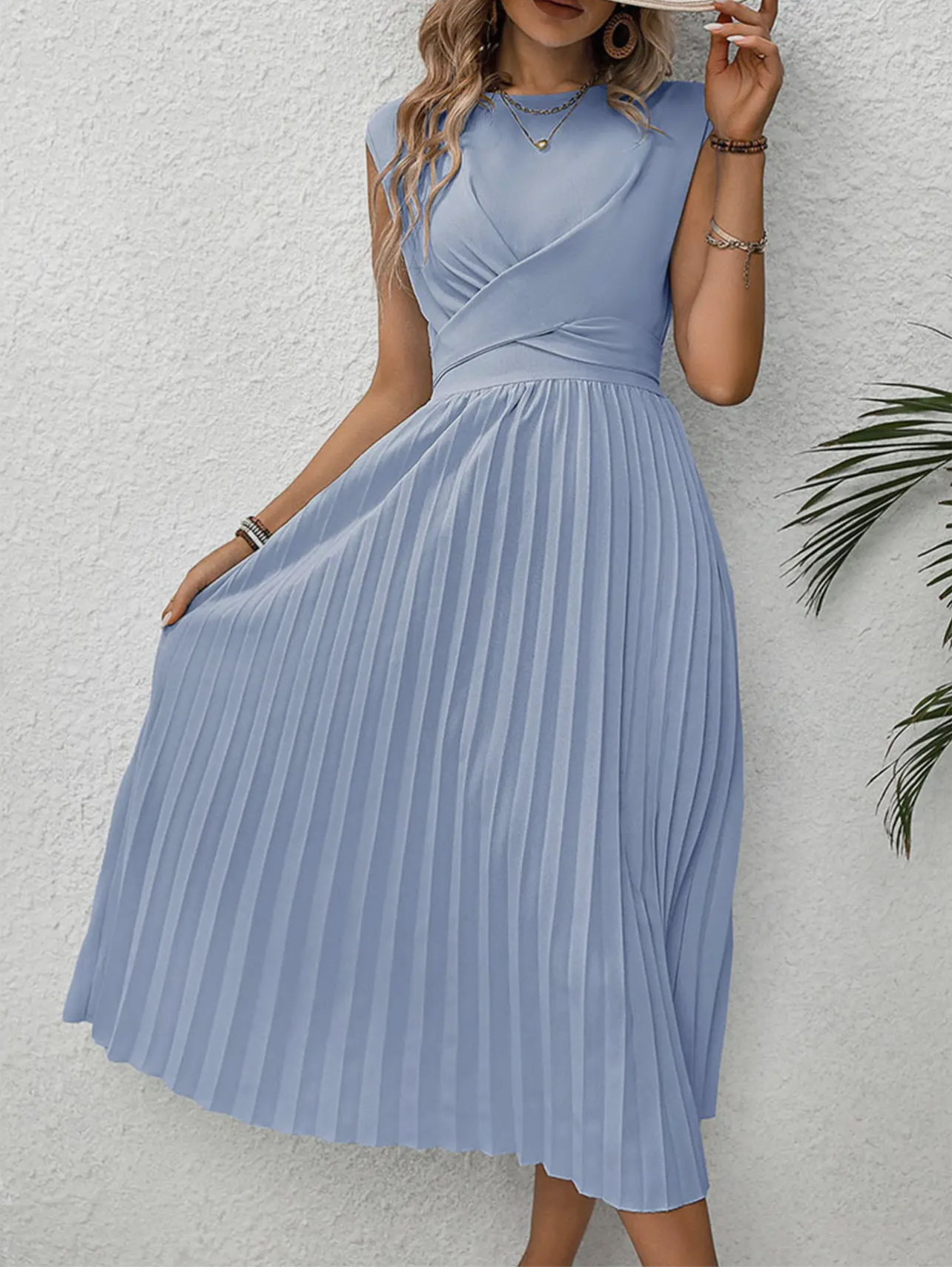 Light blue sleeveless dress/ Evening wear/ Elegant Attire for special occasion