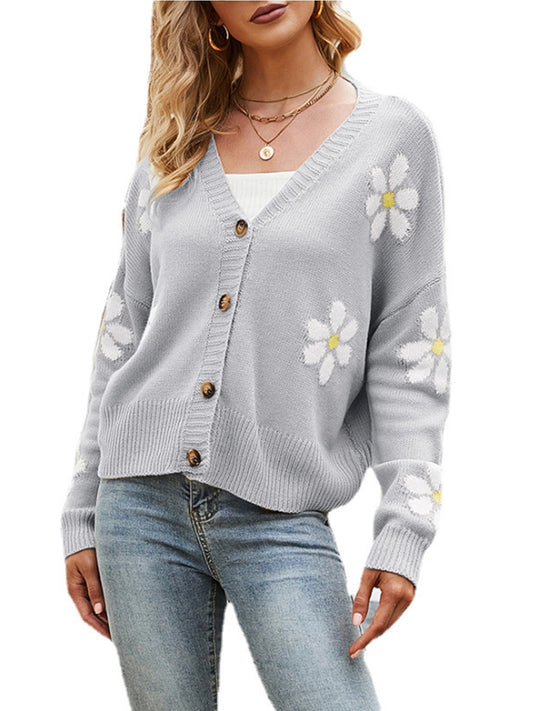 Floral pattern grey sweater/cardigan Women's grey sweater with floral design